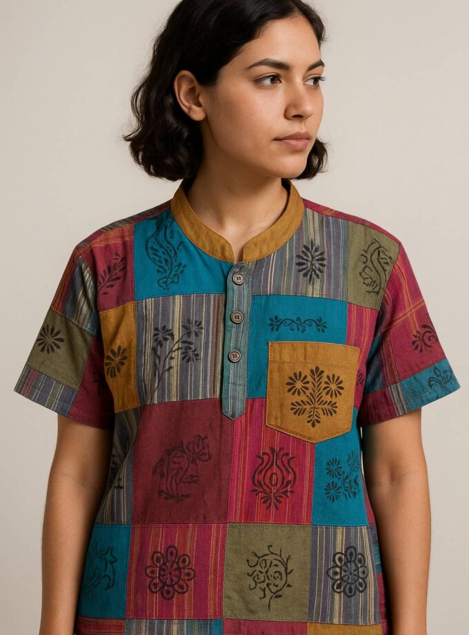 Multicolor Patchwork Cotton Kurta Top