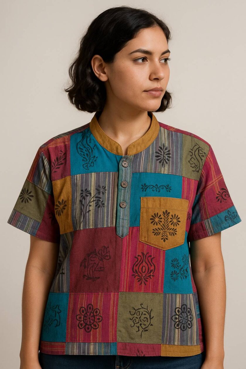 Multicolor Patchwork Cotton Kurta Top