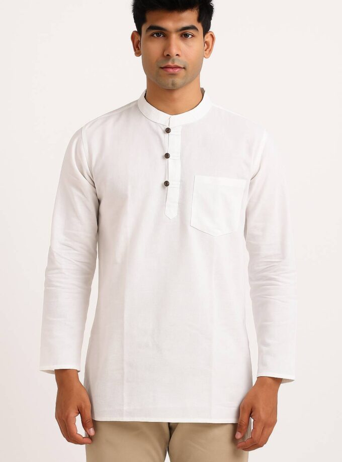 Men's white cotton kurta front view