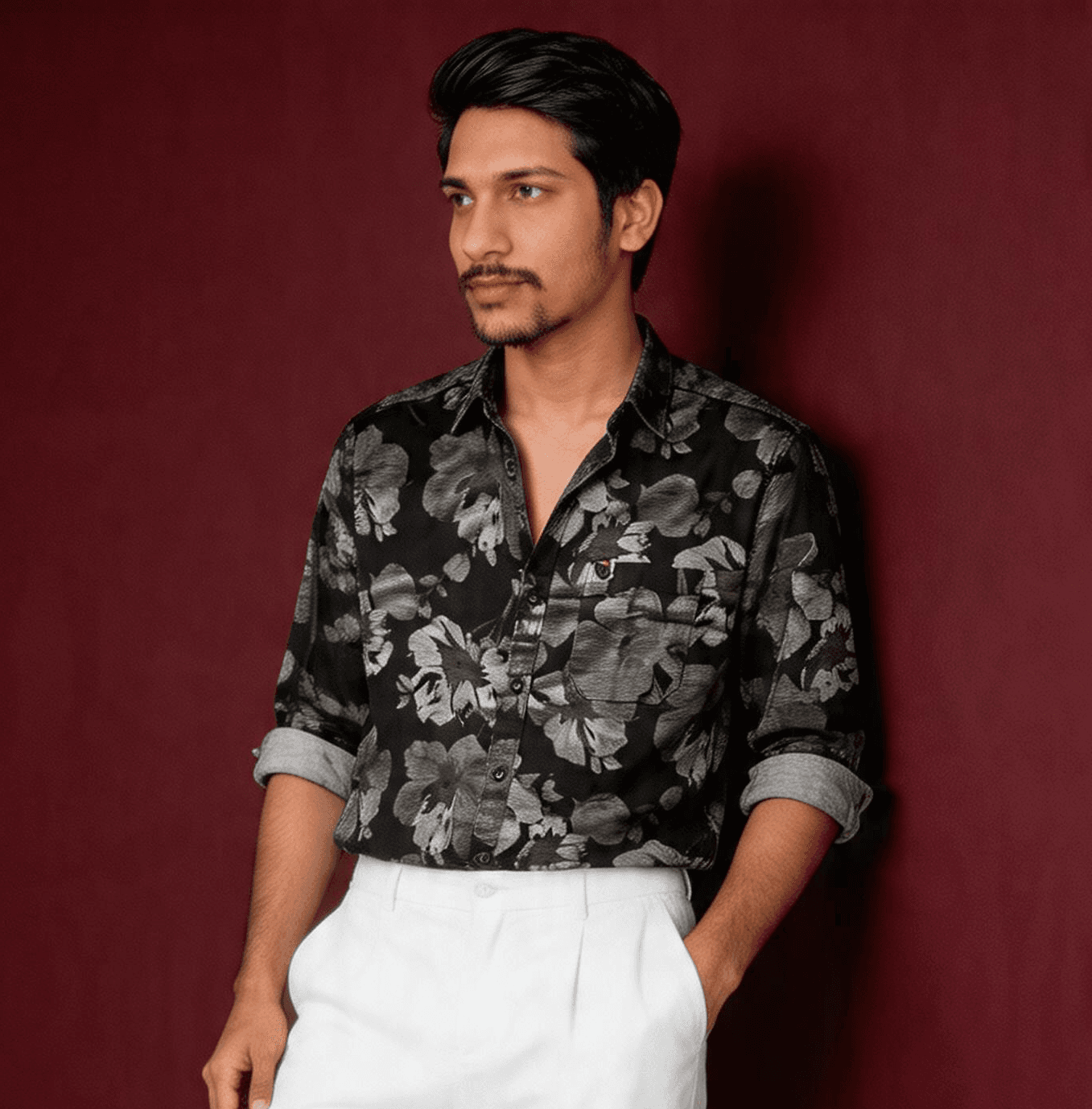 Black printed cotton shirt