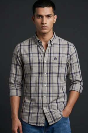 Man wearing cotton check shirt