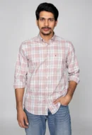 millmade dobby checks and stripes shirt men pink front view