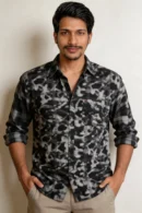 premium twill cotton printed shirt for men front view