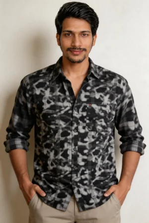 premium twill cotton printed shirt for men front view
