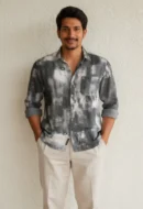 premium twill cotton urban mist wash printed shirt for men front view