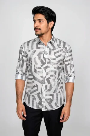 premium twill cotton printed shirt for men front view